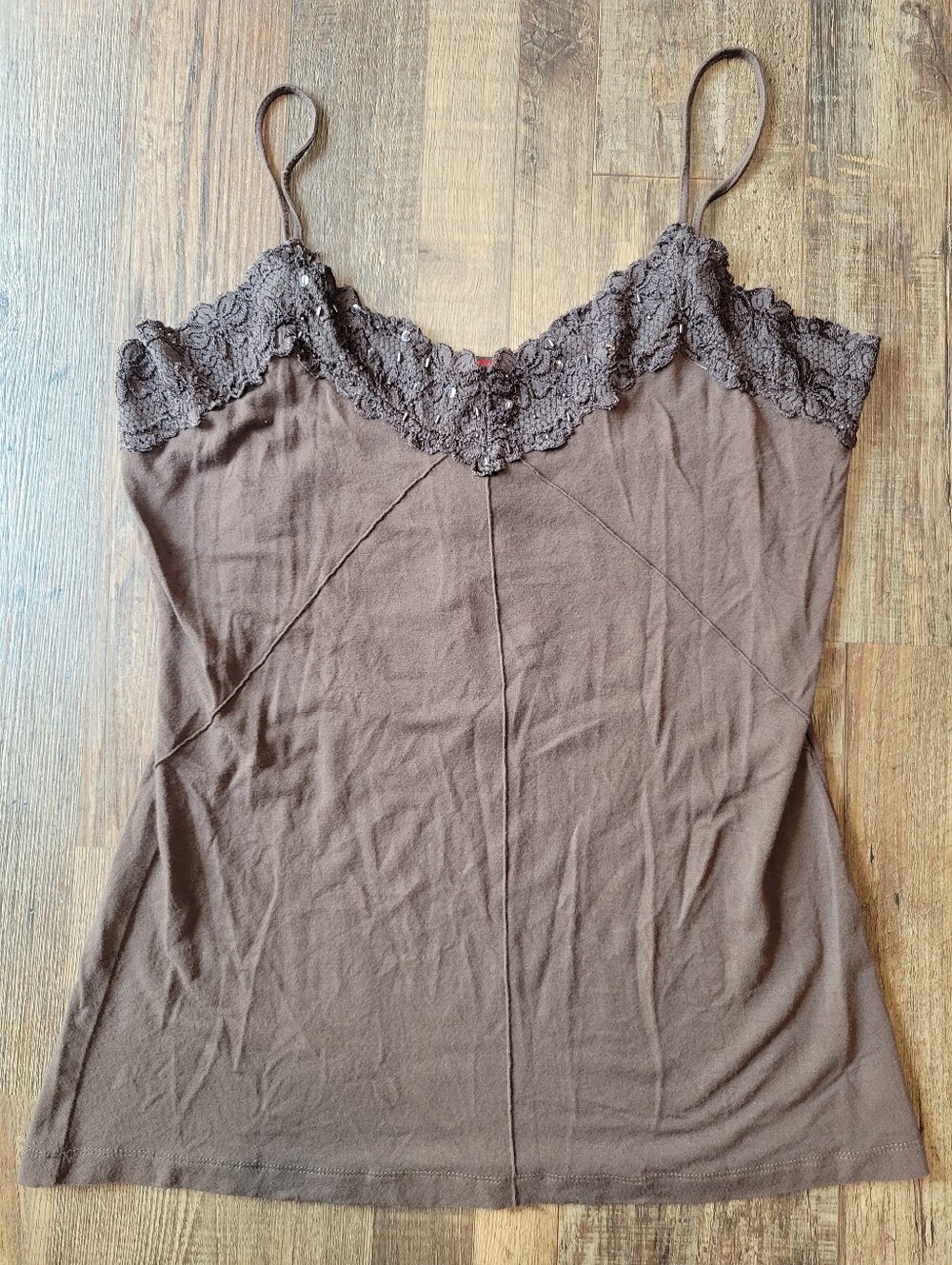 Lichi Brown Lace Trim Camisole Tank Top